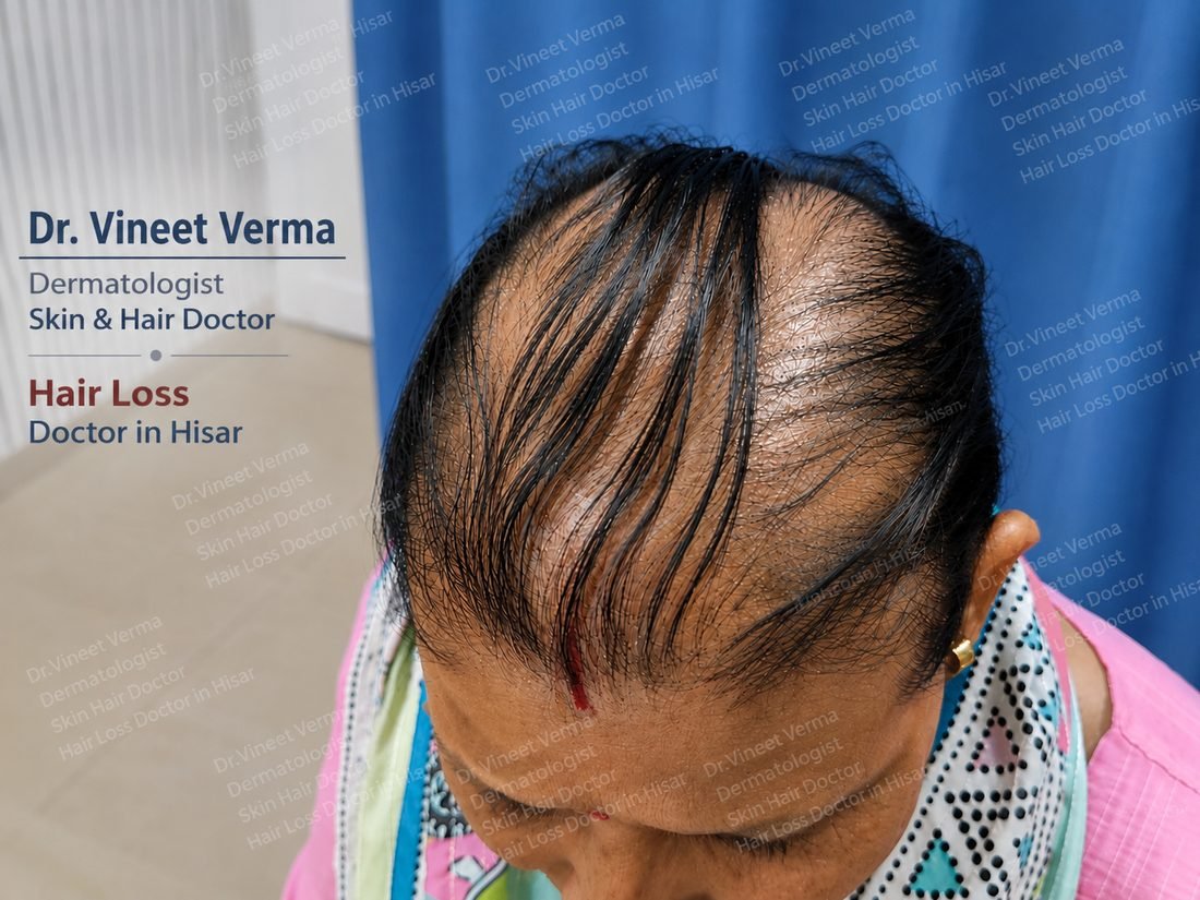 Female pattern hair loss androgenetic alopecia treated at Dr. Vineet Verma hair loss doctor Hisar Haryana