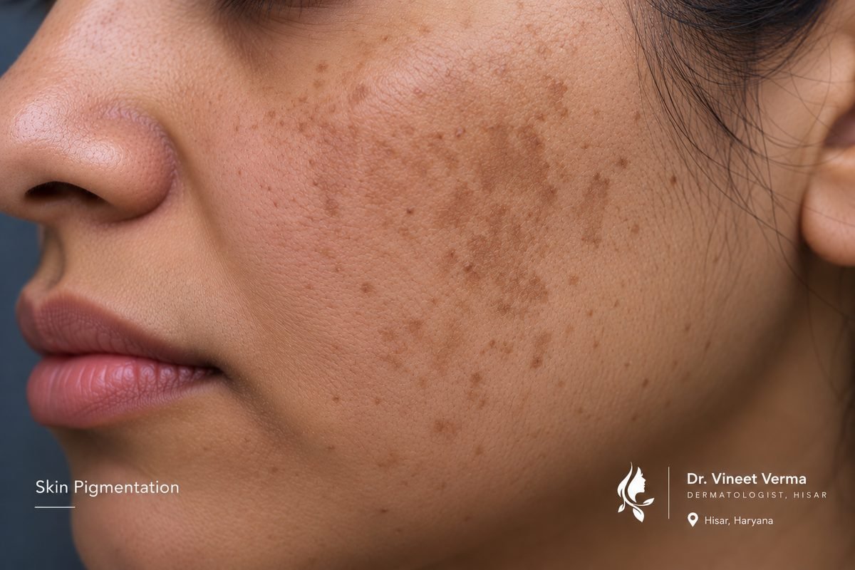 Skin pigmentation and dark spots on face treated at Dr. Vineet Verma dermatologist Hisar Haryana