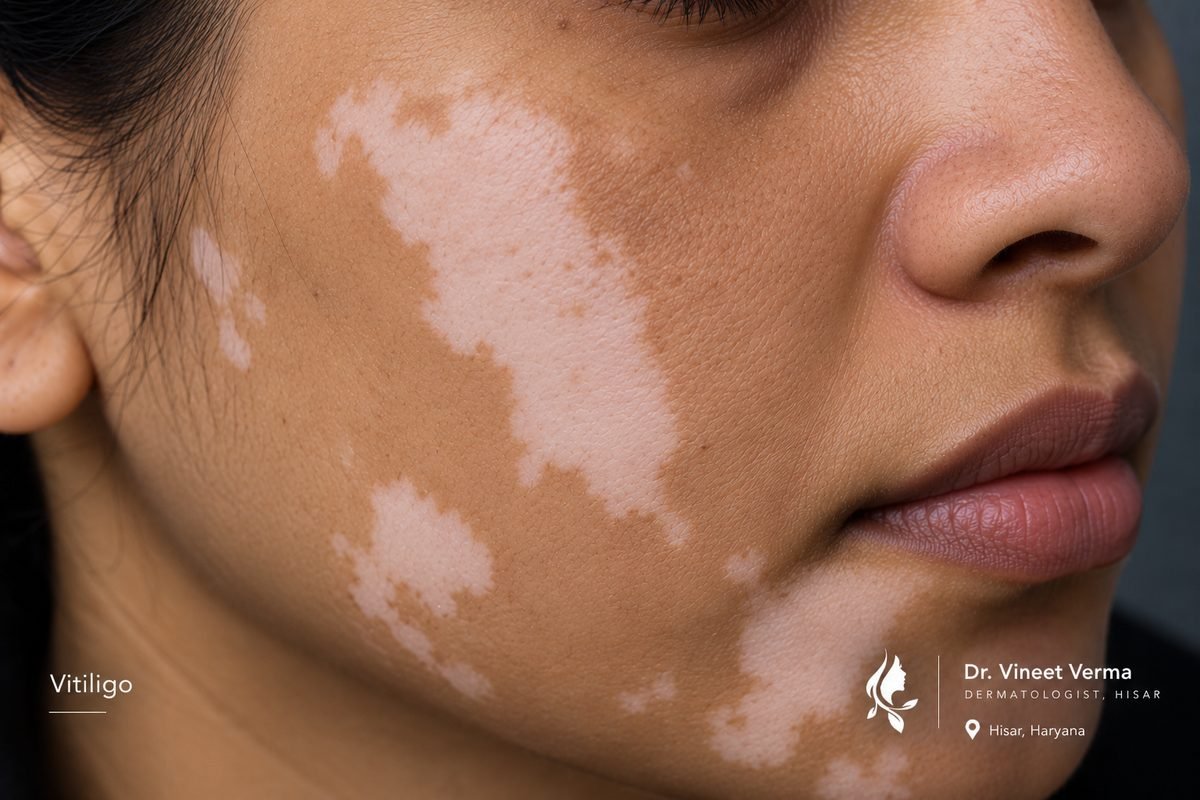 Vitiligo treatment in Hisar at Dr. Vineet Verma — NBUVB phototherapy for white patches